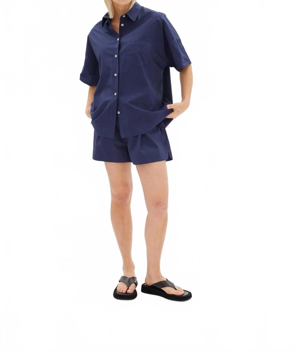 NEW LMND chiara short sleeve shirt in navy